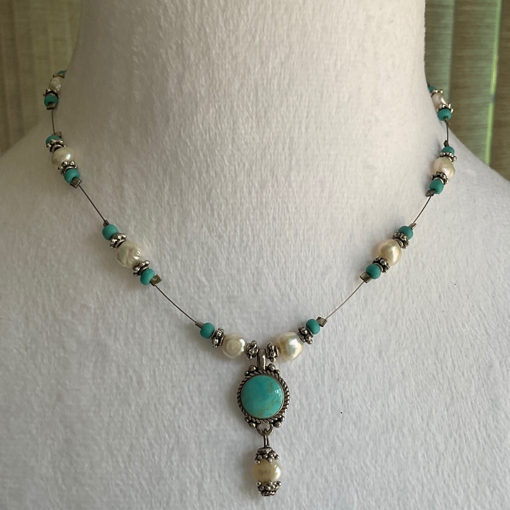 Turquoise and Pearl Handmade Necklace